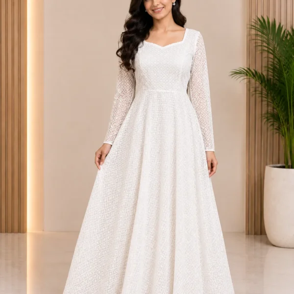 Elegant White Net Maxi Dress