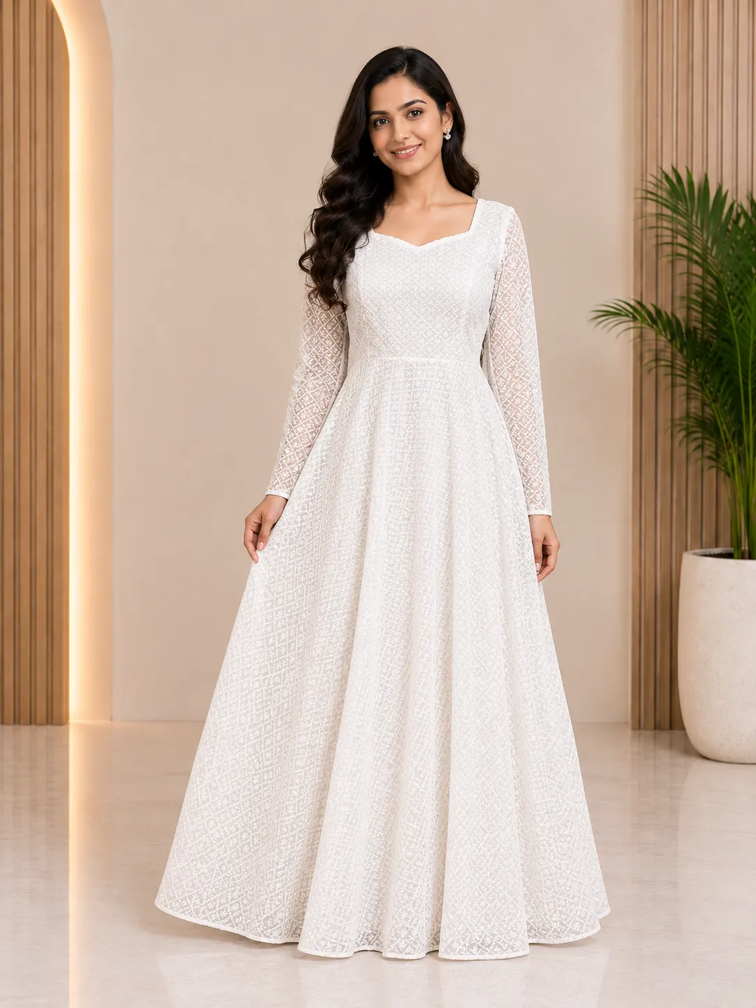 Elegant White Net Maxi Dress