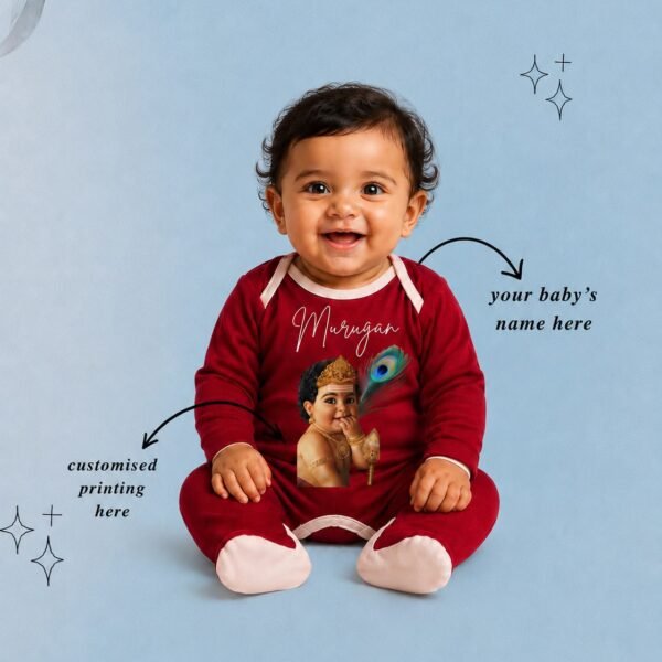 Royal Maroon Baby Printed Romper