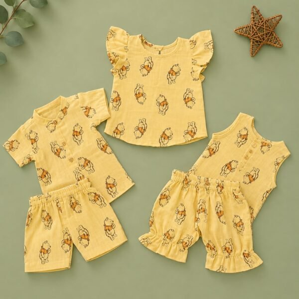Classic Honey Bear Yellow Muslin Collection (3-Outfit Combo Set)