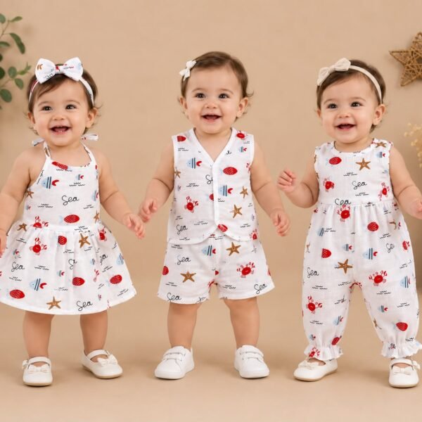Nautical Friends 3-Piece Summer Set (Top, Shorts & Hair Bow)