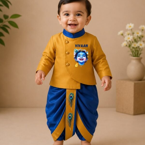 Personalized Baby Boy Krishna Jeyanthi Dhoti Kurta Set
