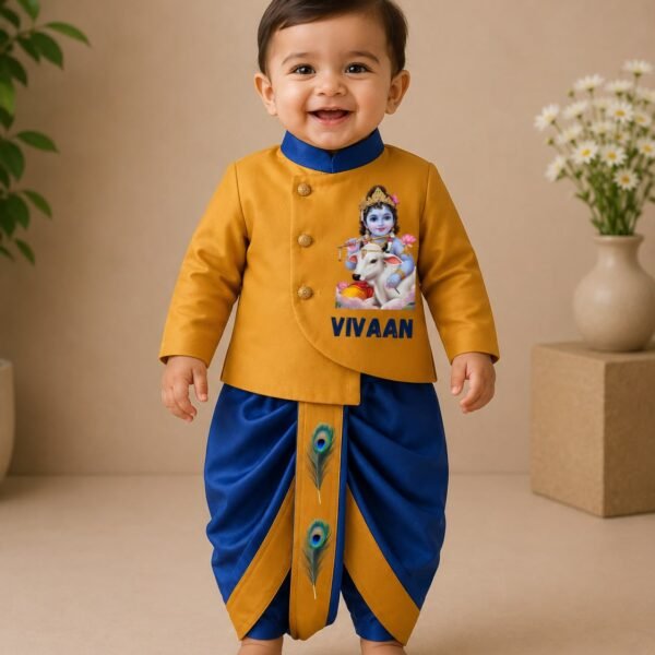 Personalized Krishna Jeyanthi Dhoti Kurta Set for Babies