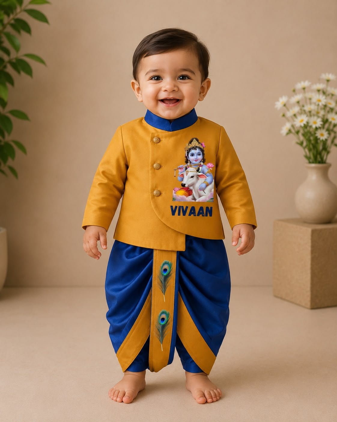 Personalized Krishna Jeyanthi Dhoti Kurta Set for Babies 1