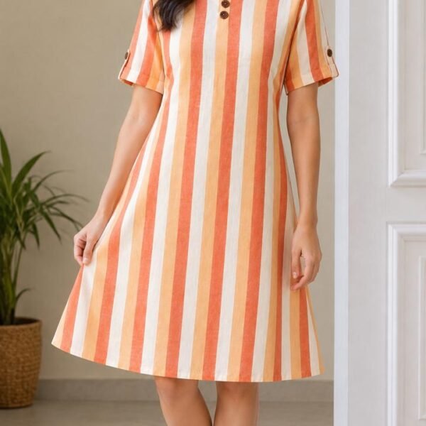 Sunset Striped V-Neck Cotton Kurtha
