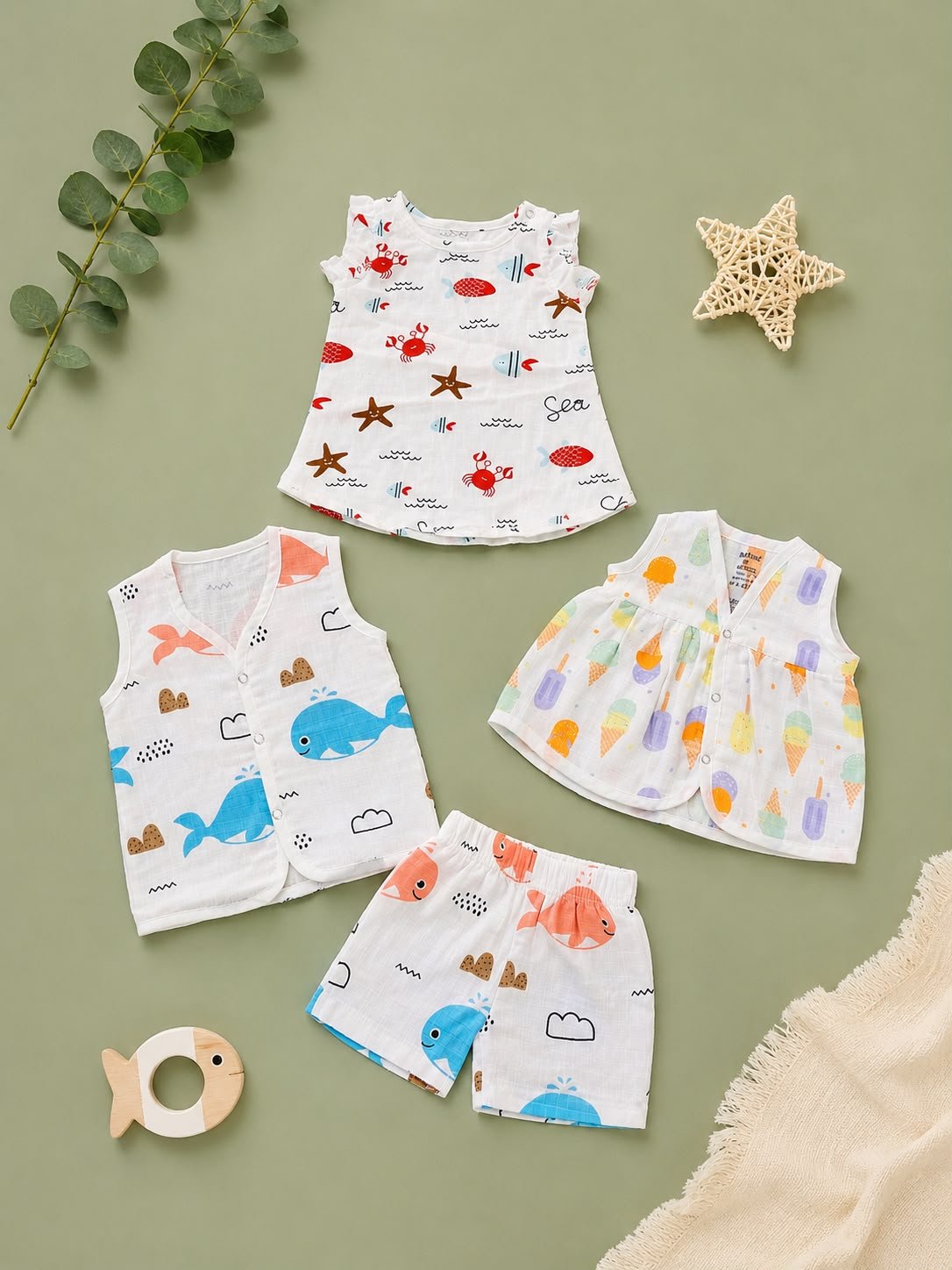 Whimsical Prints Cotton Baby 3-Set Bundle
