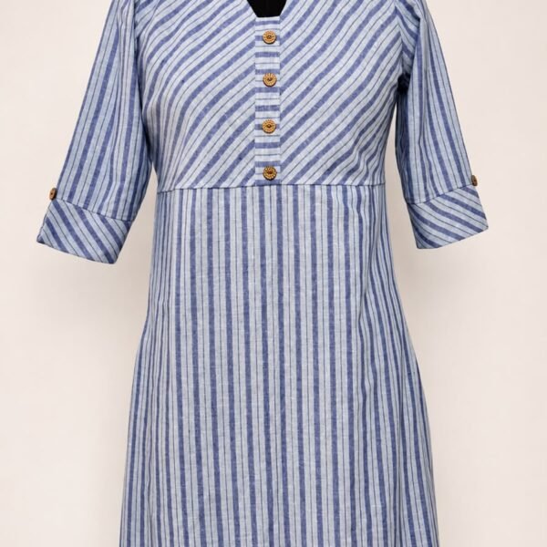 Women's Blue & White Mixed Stripe Midi Dress
