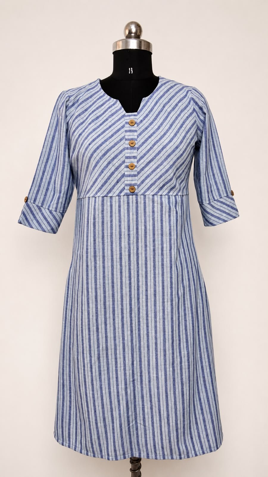 Women Blue & White Mixed Stripe Midi Dress