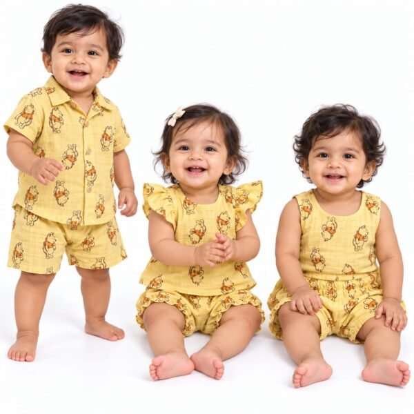 Classic Winnie the Pooh Yellow Muslin Sibling Matching Sets