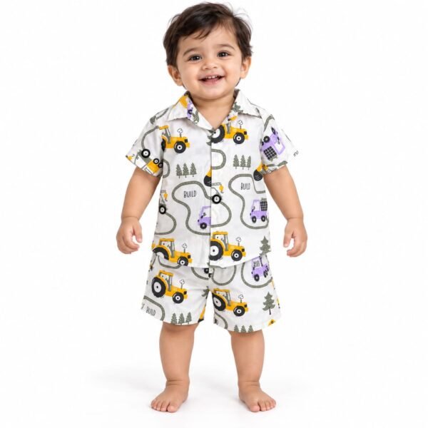 Construction Vehicle 2-Piece Button-Down Shirt and Shorts Set