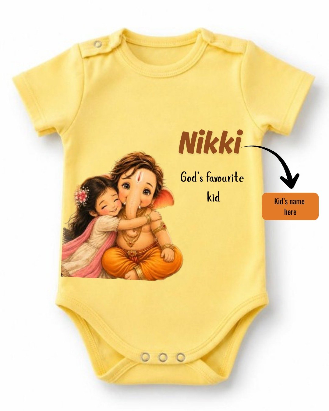Personalized Gods Favourite Kid Ganesha Baby Bodysuit – Yellow
