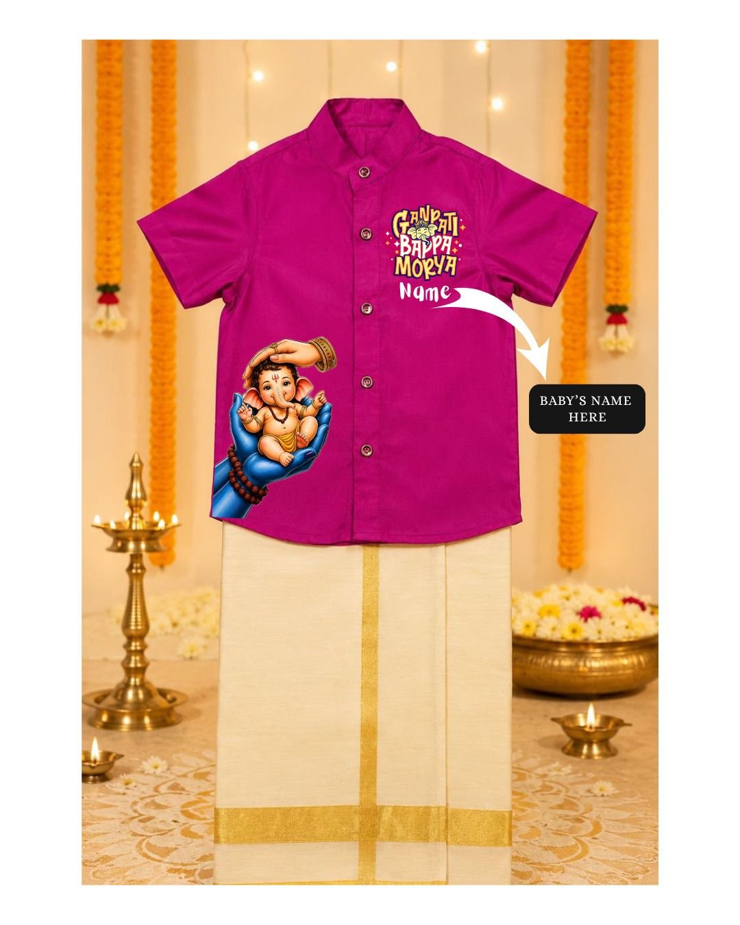 Personalized Lord Ganesh Traditional Ethnic Shirt and Dhoti Set