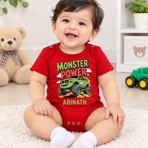 Personalized "Monster Power" Truck Custom Name Bodysuit – Black