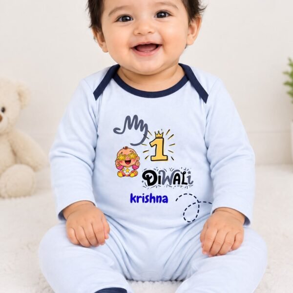 Personalized "My 1st Diwali" Footed Baby Sleepsuit