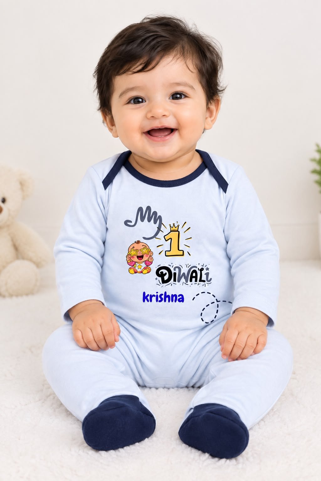 Personalized My 1st Diwali Footed Baby Sleepsuit