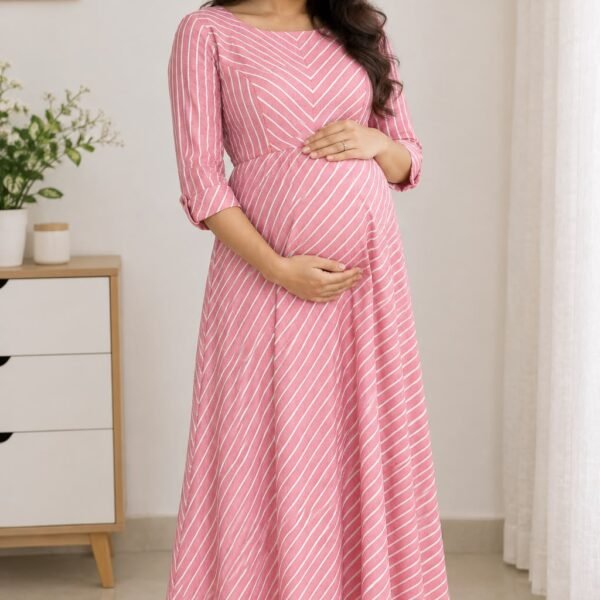 Pink Striped Chevron Maternity Maxi Dress