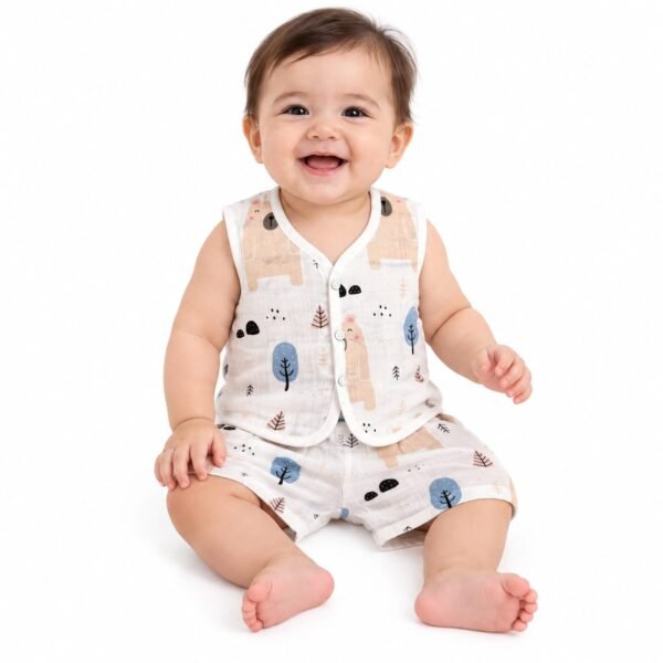 Woodland Bear Print 2-Piece Muslin Baby Set