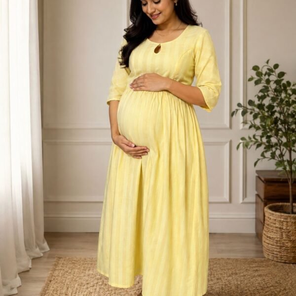 Yellow Maternity and Nursing Dress with Concealed Zippers